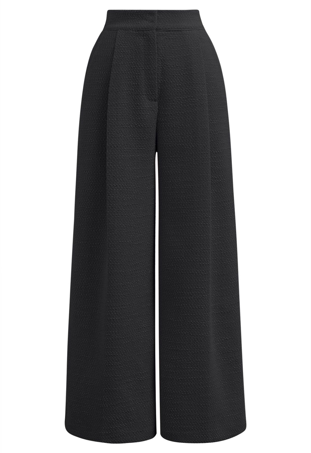 Stylish Tweed Pleats Palazzo Pants in Black