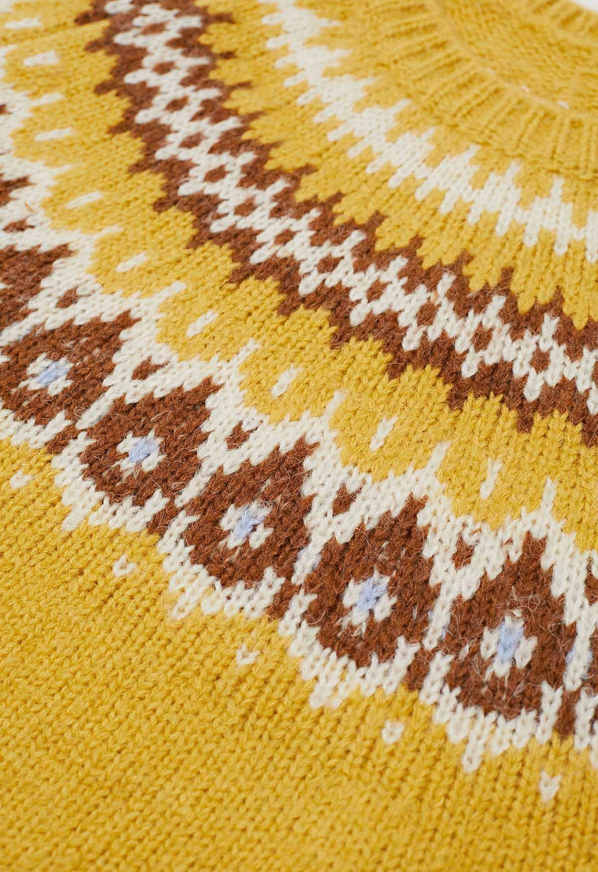 Suéter de punto Fair Isle con gotas de agua divertido en amarillo