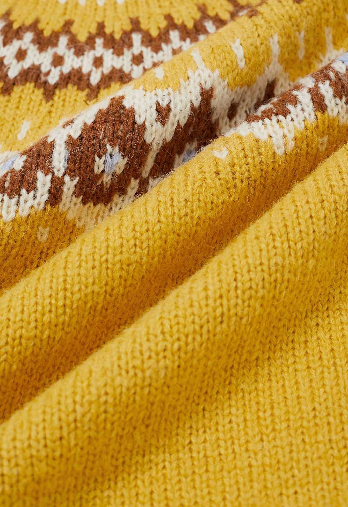 Suéter de punto Fair Isle con gotas de agua divertido en amarillo