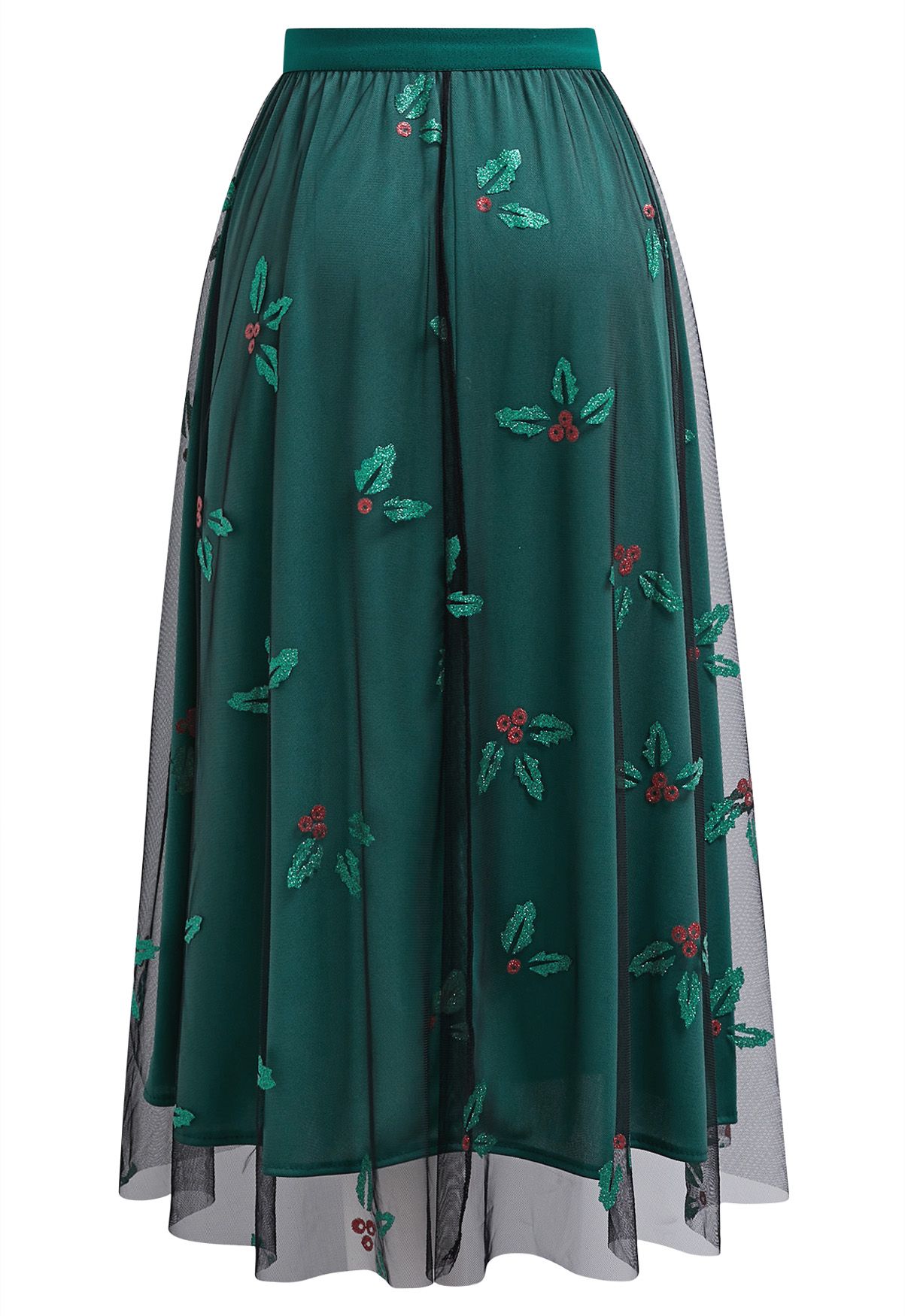 Falda midi de tul de malla Joyful Holly en verde oscuro