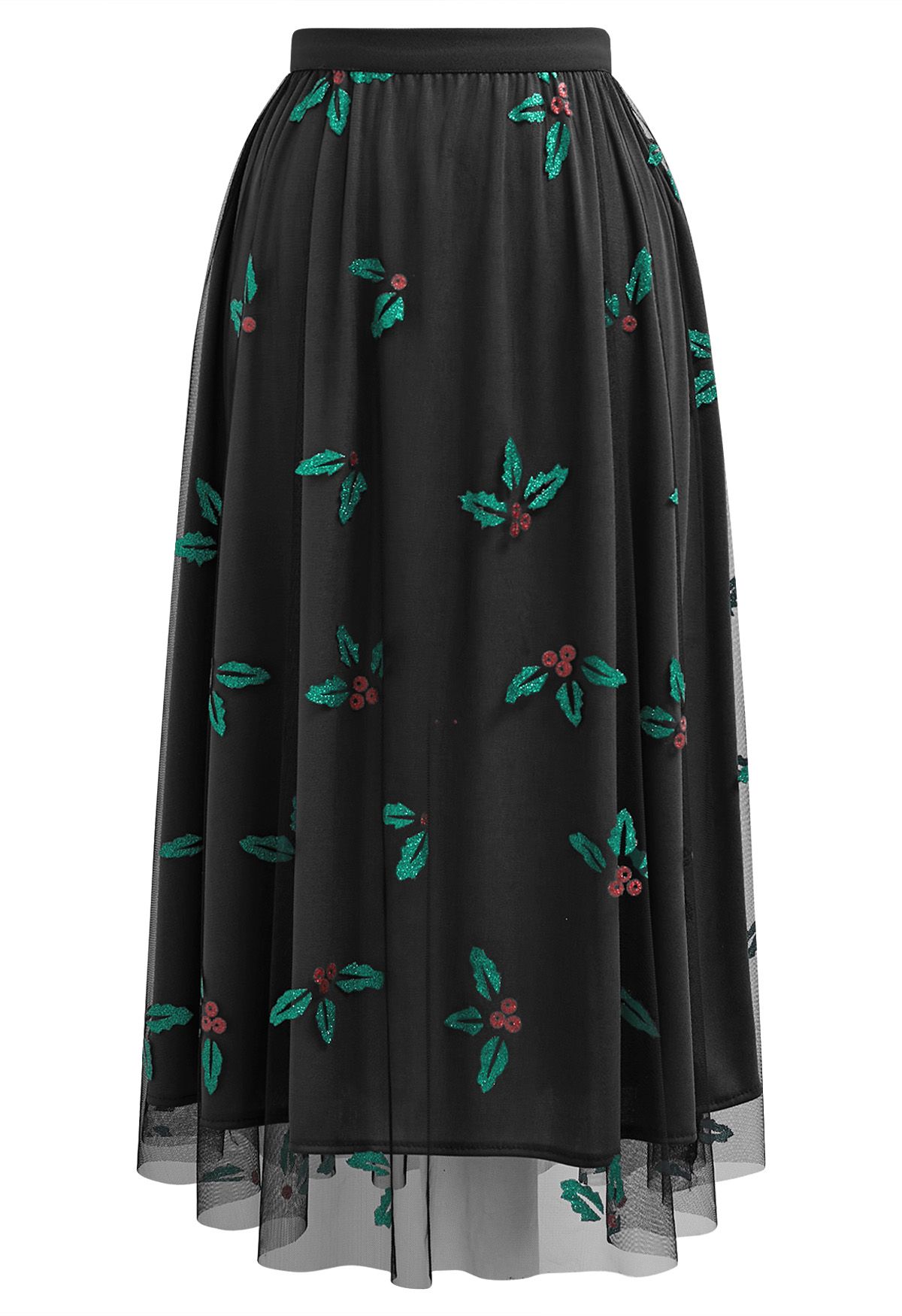 Falda midi de tul con malla Joyful Holly en color negro