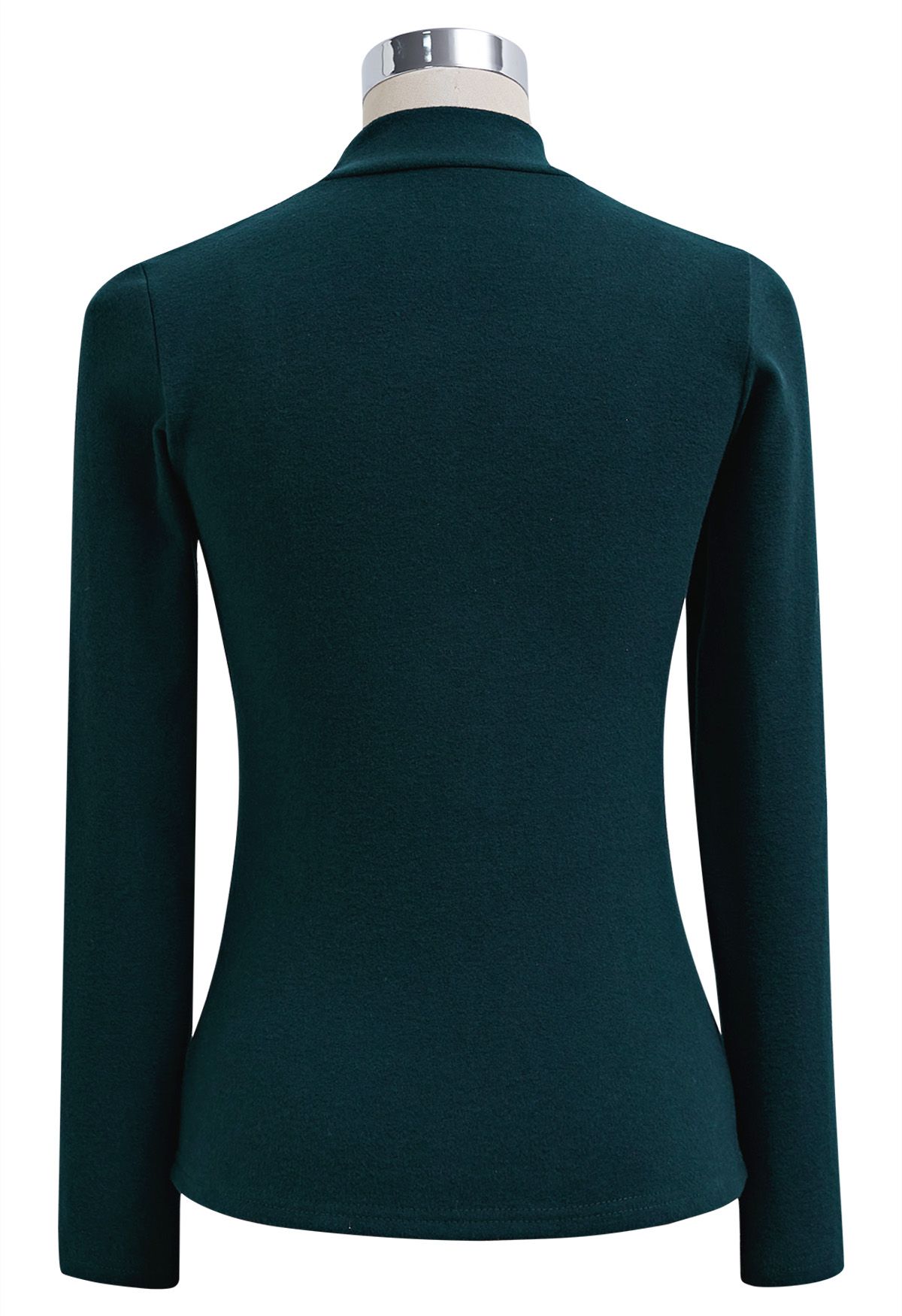 Blusa de cuello alto con ribete de crochet Tender Touch en verde oscuro