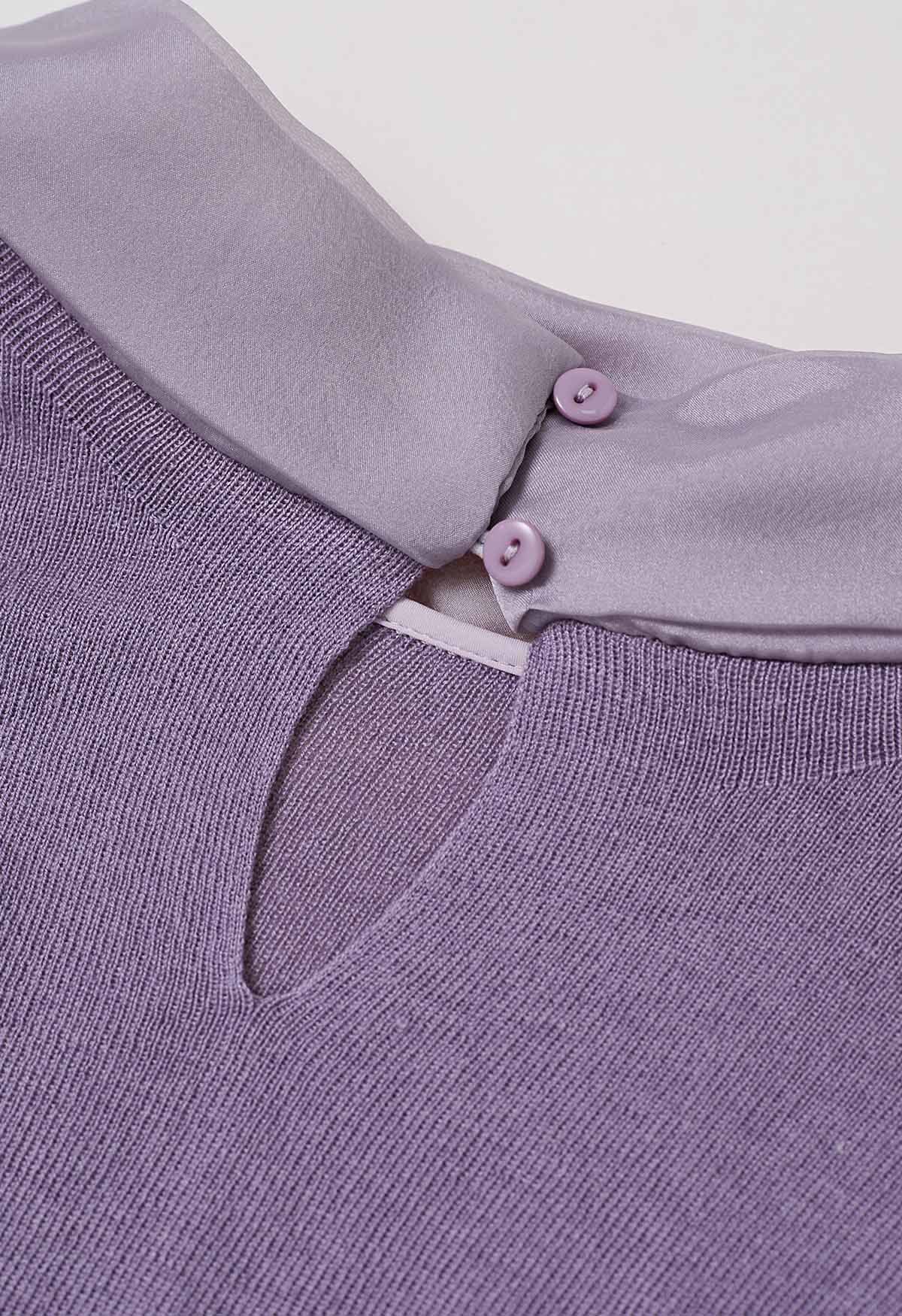 Organza Bowknot Neckline Knit Top in Lilac