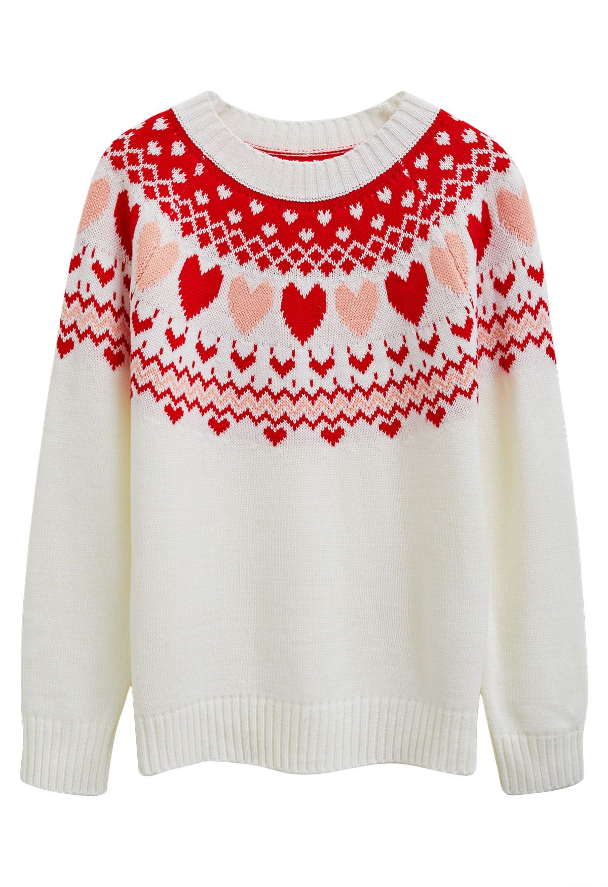 Lovely Heart Fair Isle Knit Sweater 