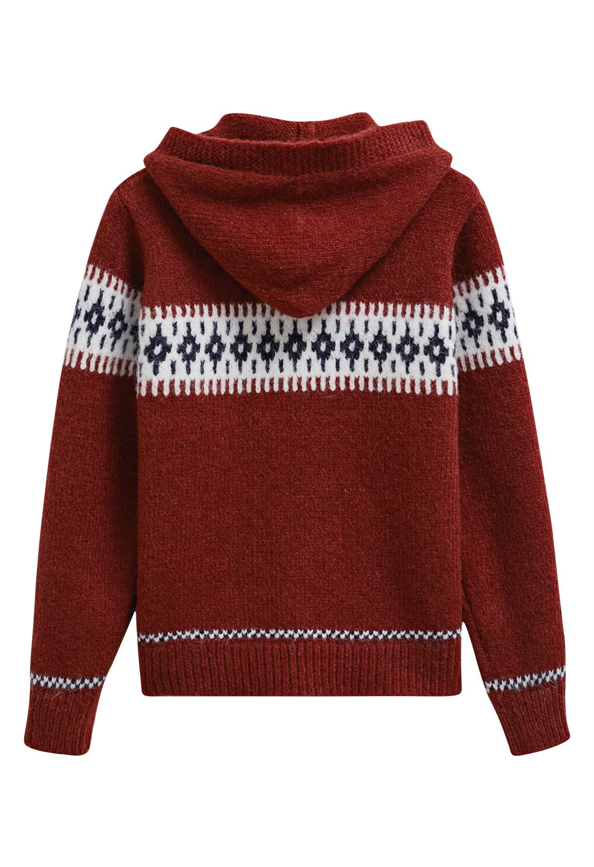 Cárdigan de punto con capucha y botones Fair Isle en contraste en rojo