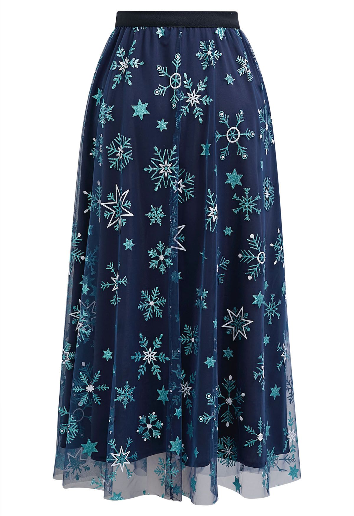 Falda midi de tul con malla y copos de nieve y estrellas brillantes