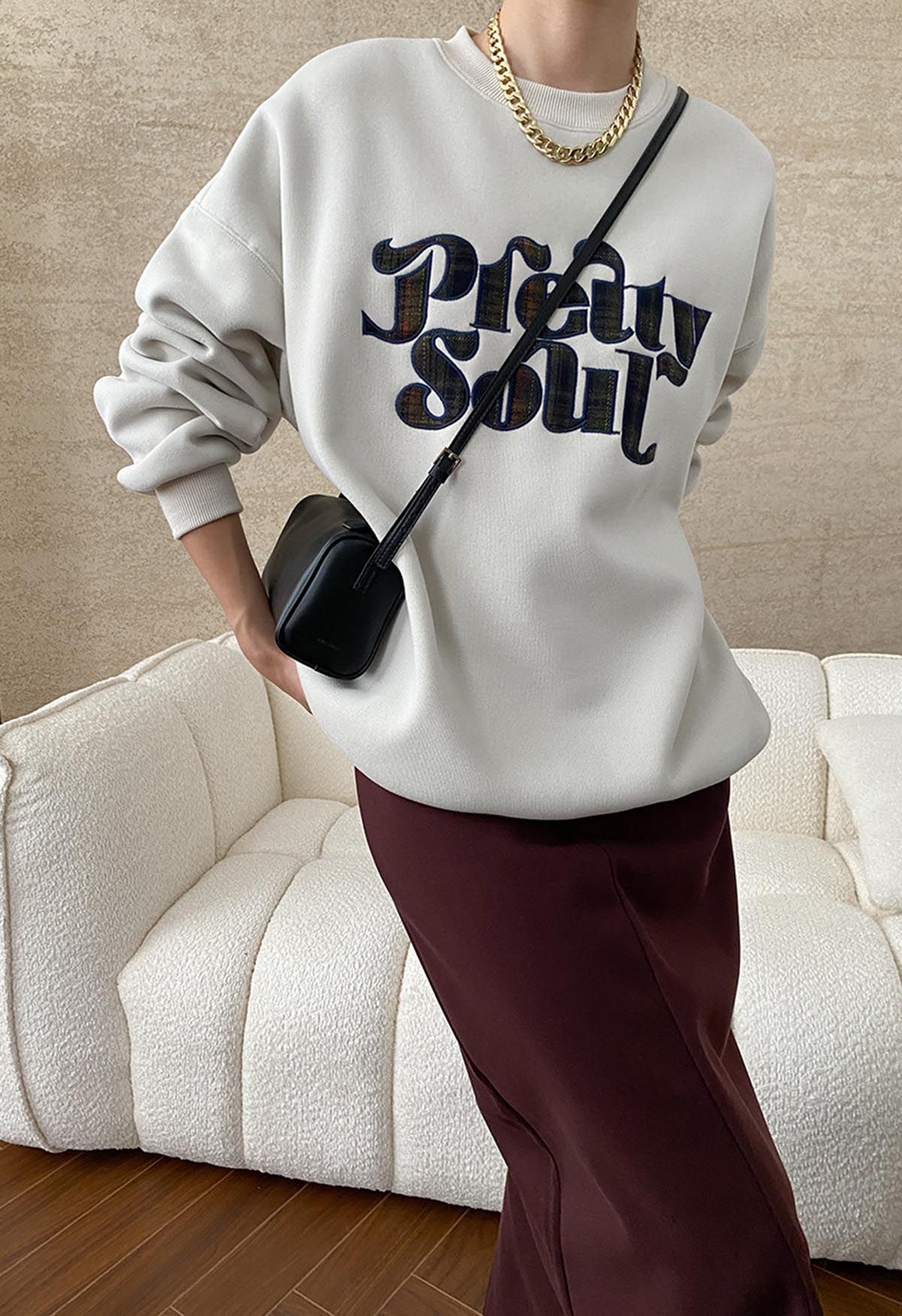 Sudadera extragrande con forro polar de Pretty Soul en color marfil