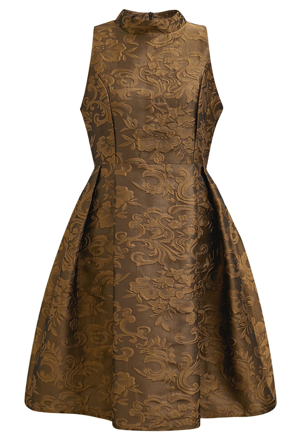 Magnífico vestido sin mangas de jacquard floral en color bronce