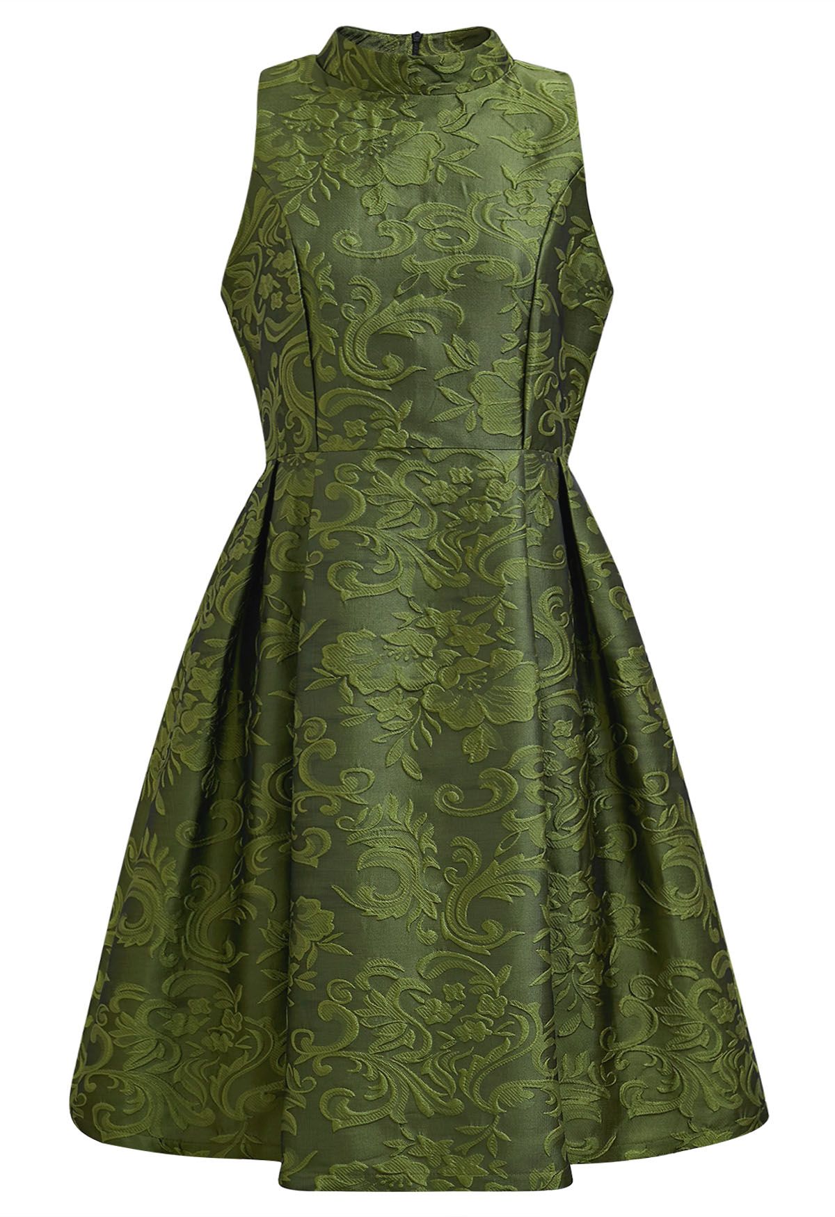 Magnífico vestido sin mangas de jacquard floral en color verde