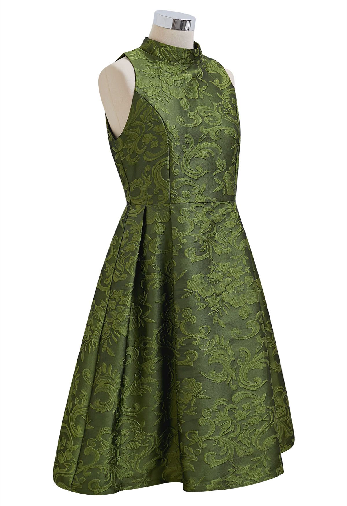 Magnífico vestido sin mangas de jacquard floral en color verde