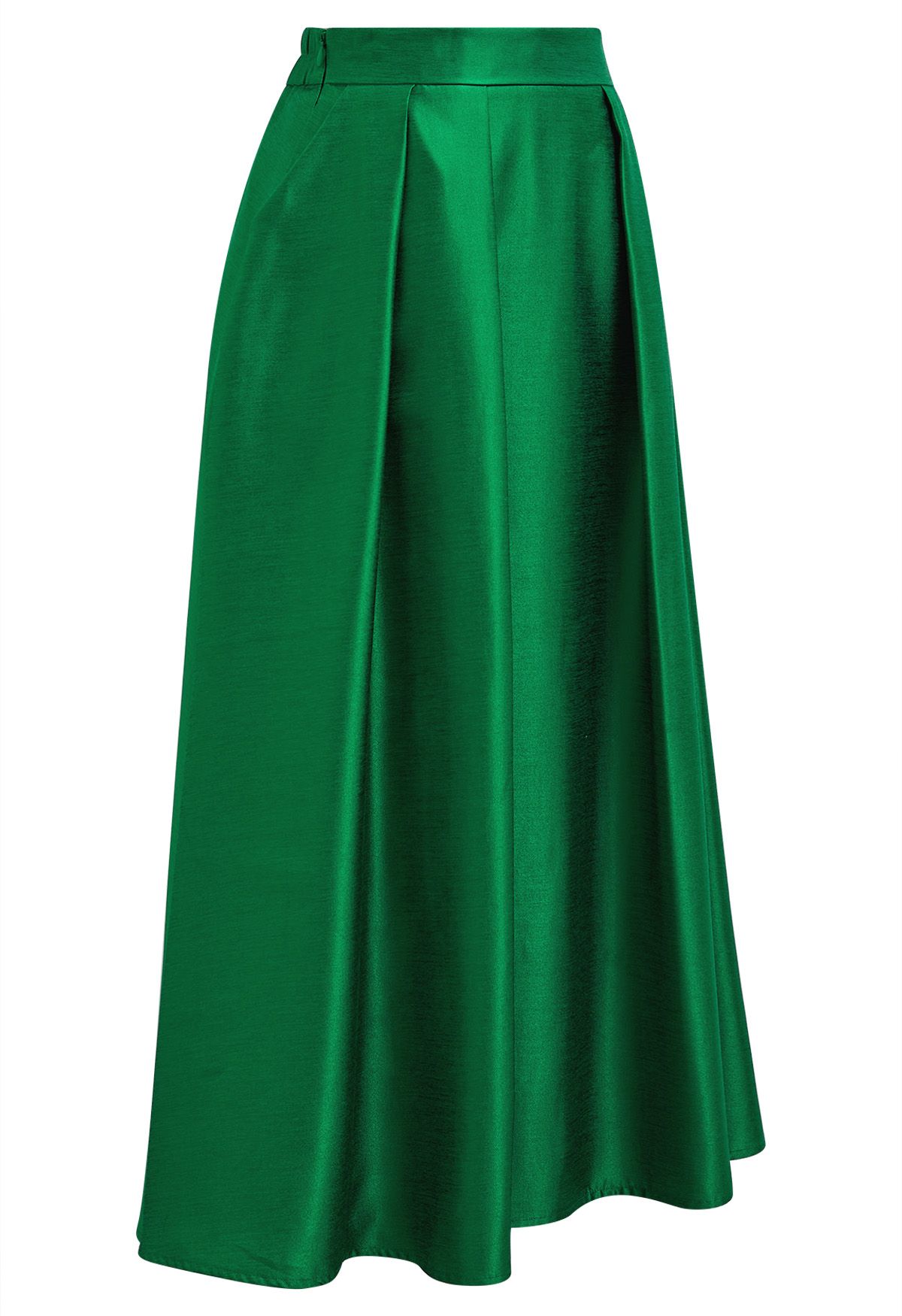 Falda midi plisada con bolsillos laterales en forma de A en color verde