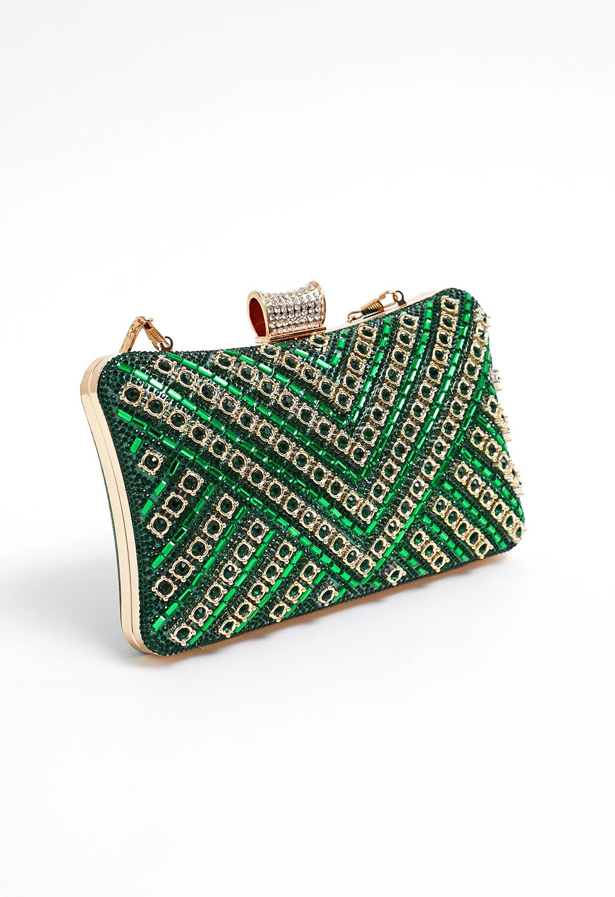 Cartera de mano con superposición de diamantes de imitación en color verde