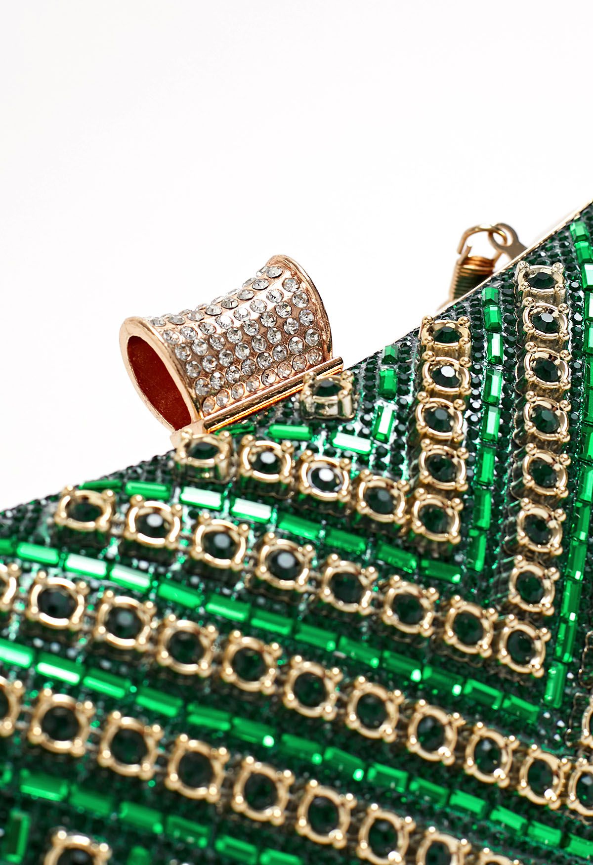 Cartera de mano con superposición de diamantes de imitación en color verde