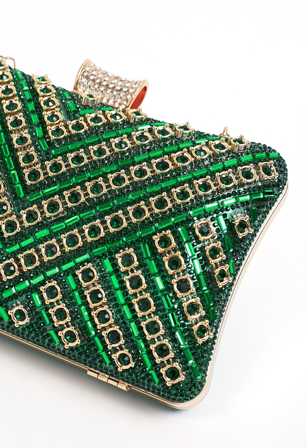 Cartera de mano con superposición de diamantes de imitación en color verde