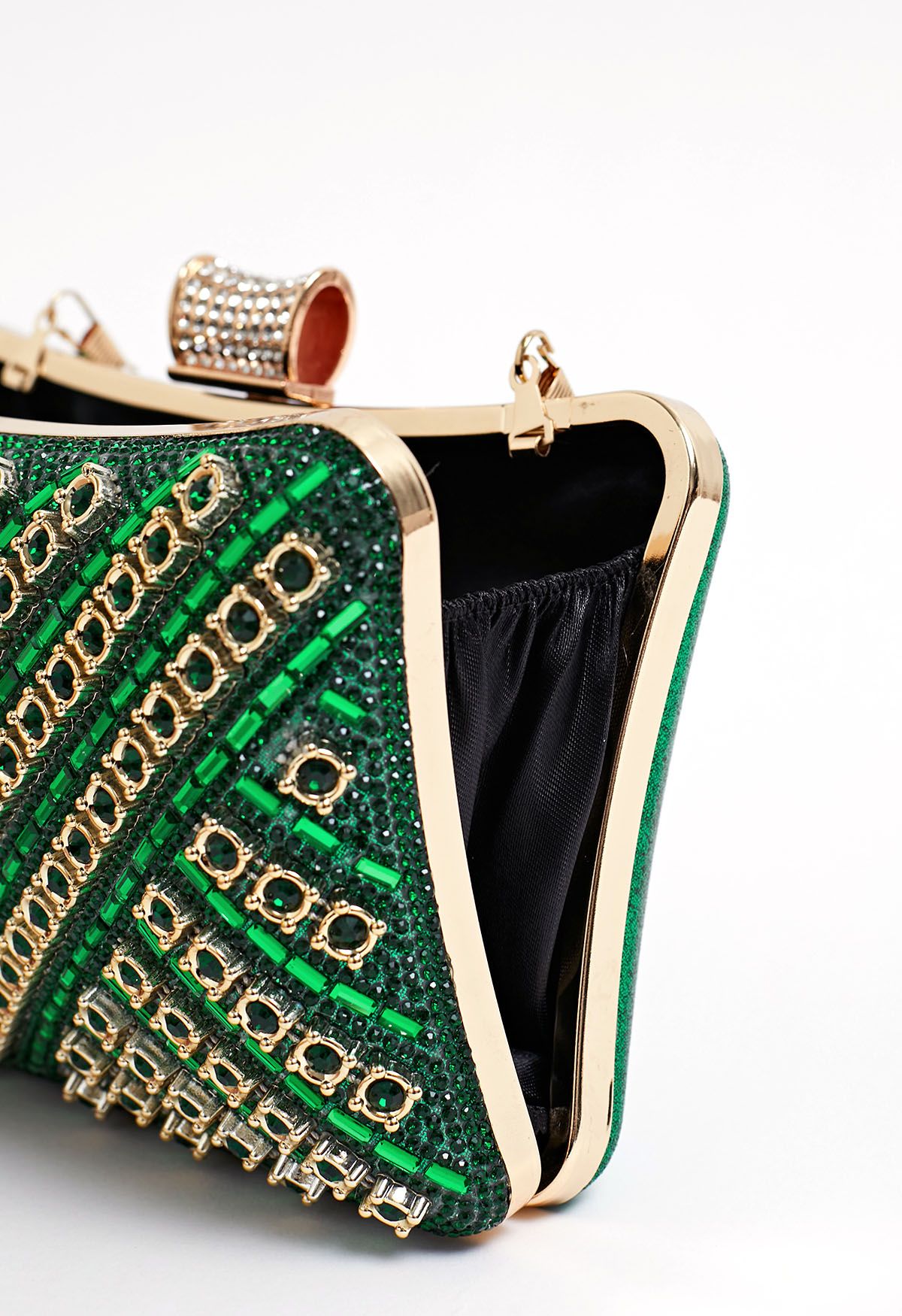 Cartera de mano con superposición de diamantes de imitación en color verde