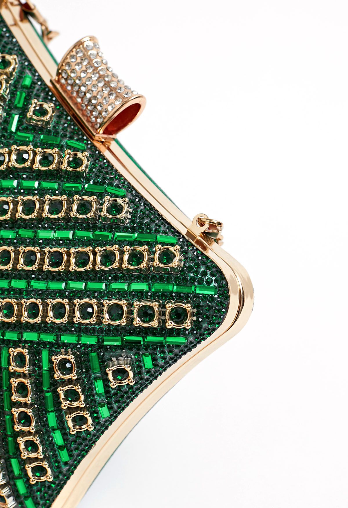 Cartera de mano con superposición de diamantes de imitación en color verde