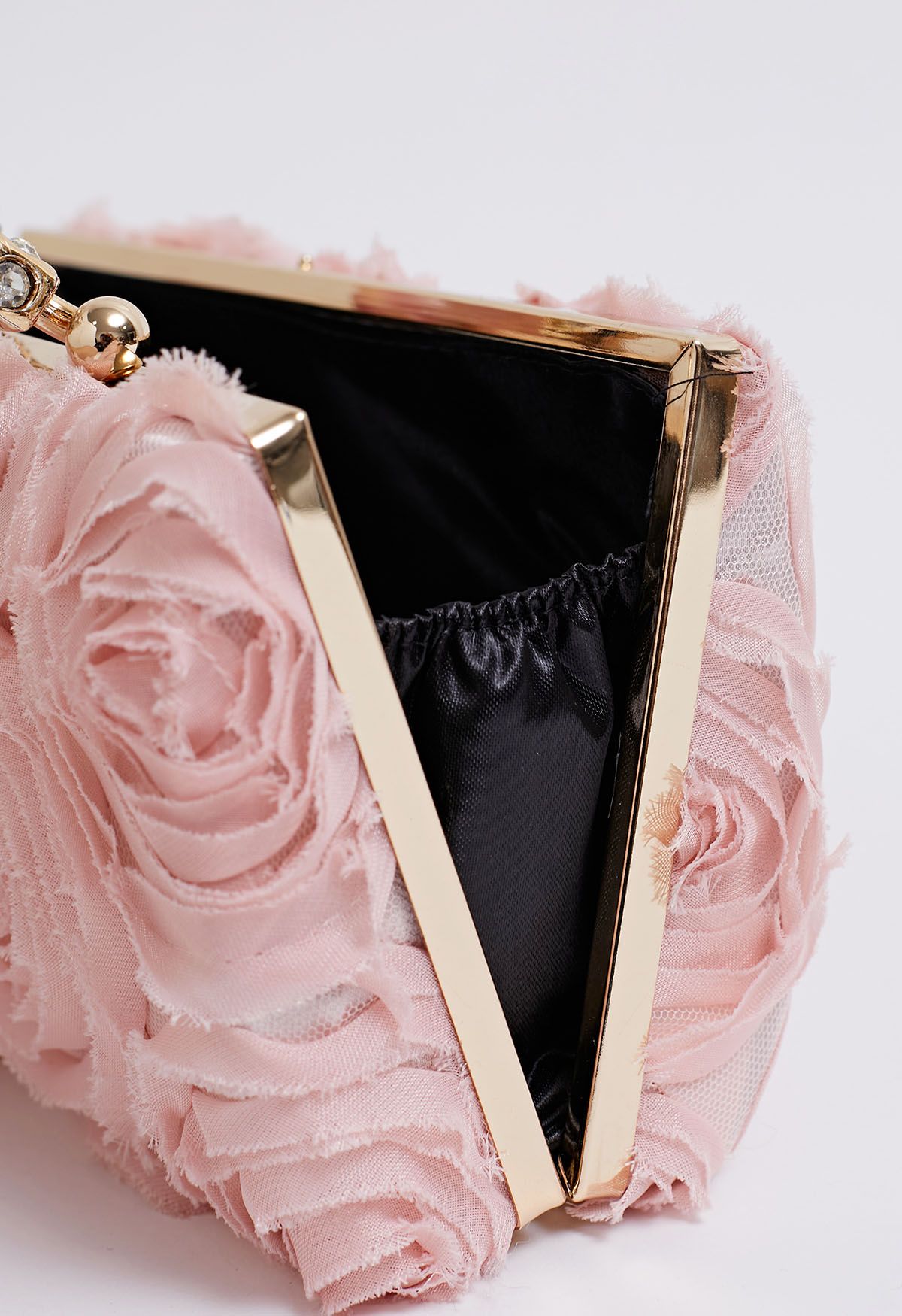 Bolso de mano con asa de diamantes de imitación en rosa opulento