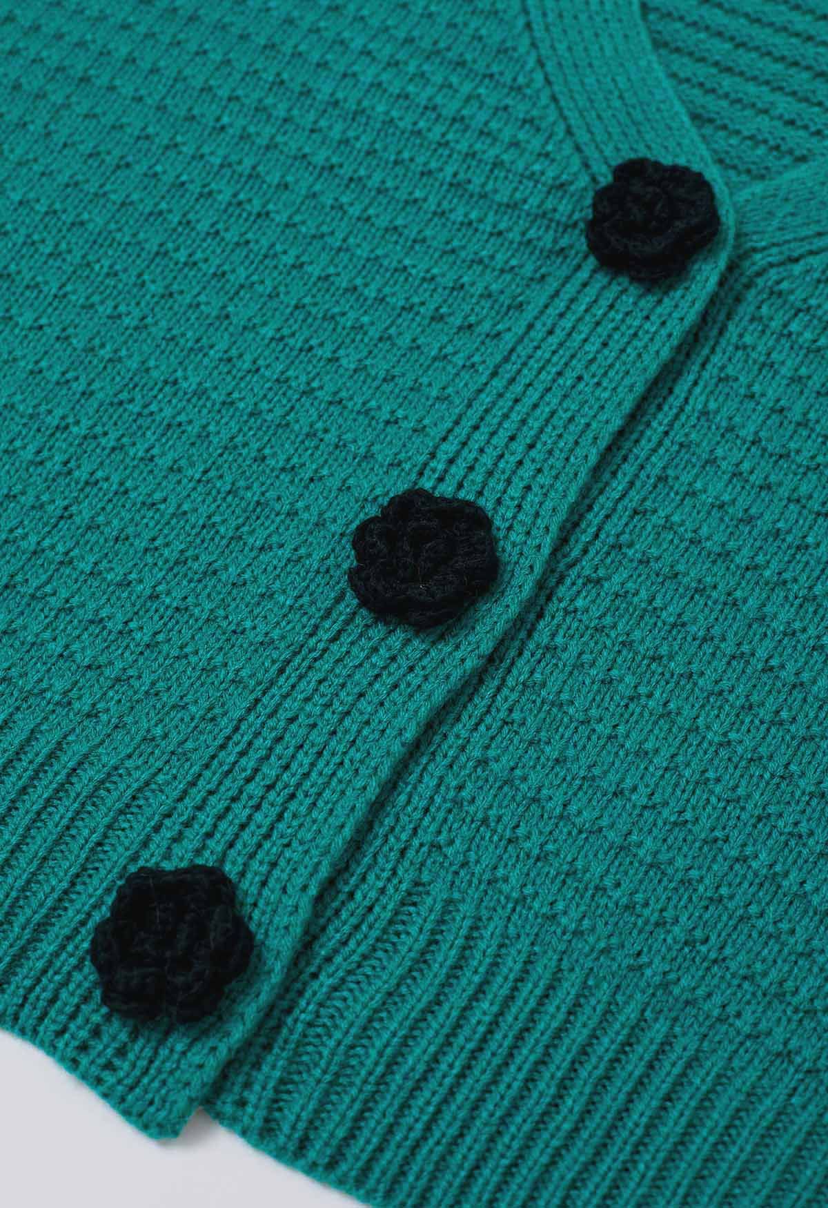 Cárdigan de punto corto con botones de Stitch Rose en color verde azulado