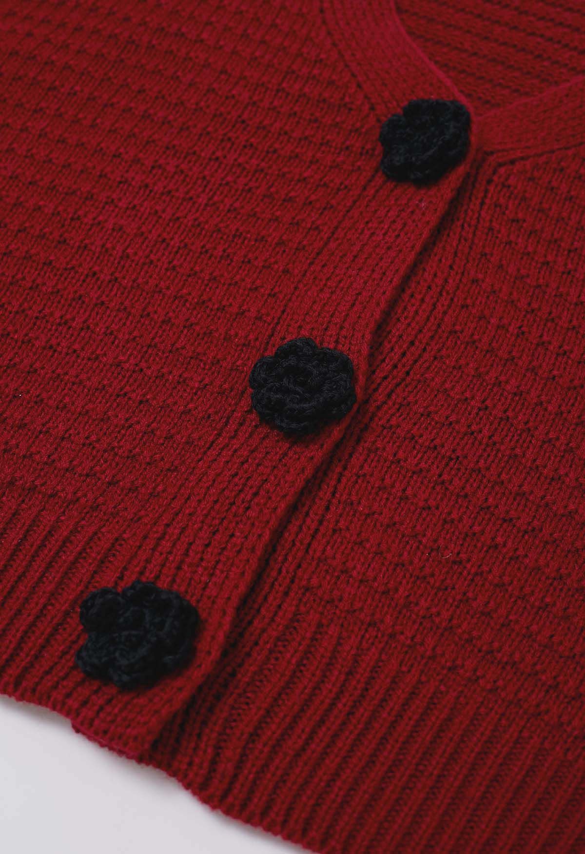 Cárdigan de punto corto con botones de Stitch Rose en color rojo