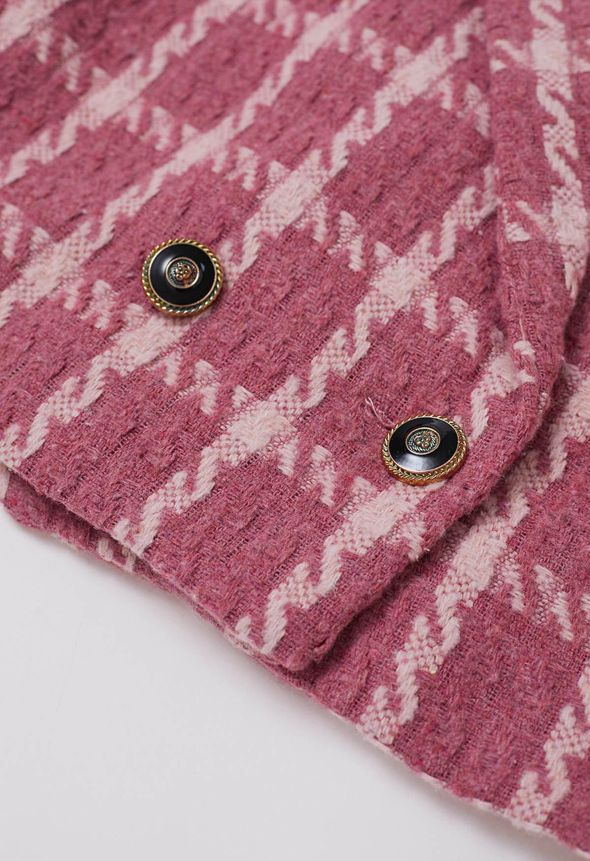 Blazer corto de tweed a cuadros con hombros acolchados en rosa