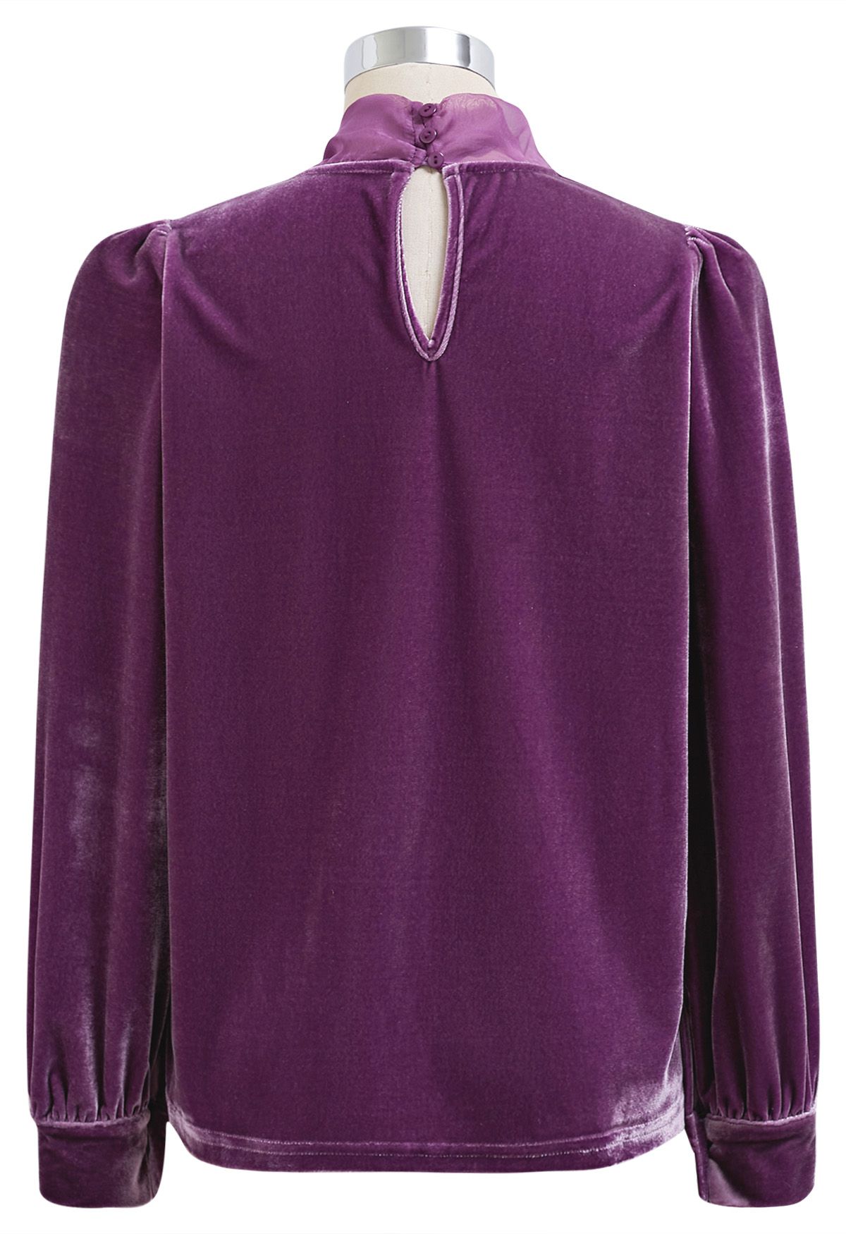 Blusa de organza con lazo y terciopelo en color violeta