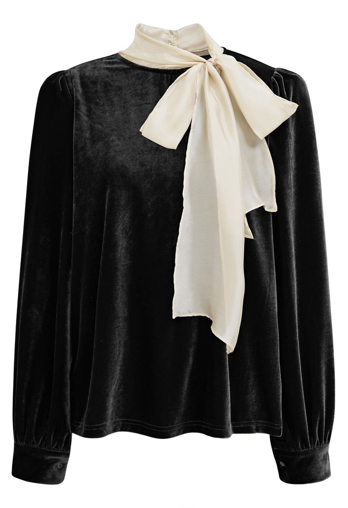 Blusa de organza con lazo y terciopelo en color negro