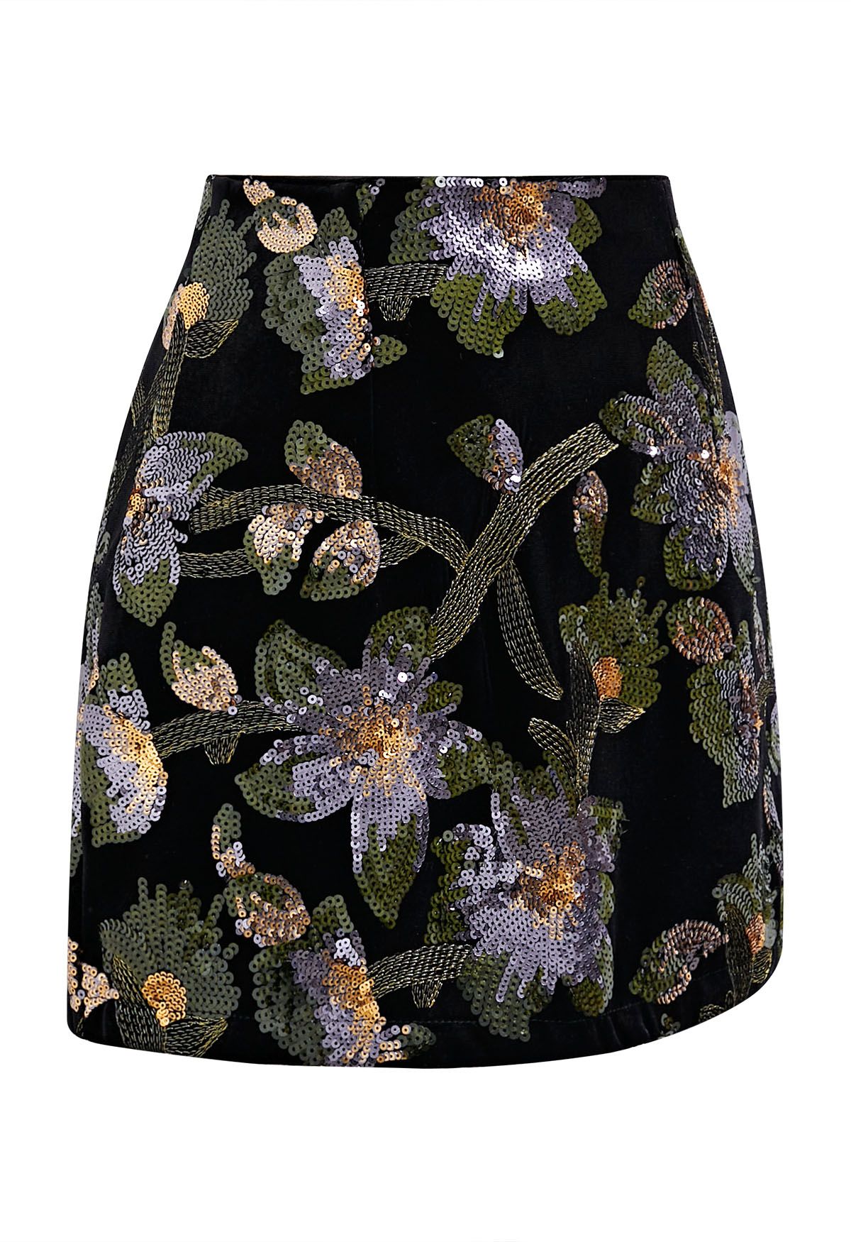 Minifalda con lentejuelas y diseño de brotes de Midnight Bloom