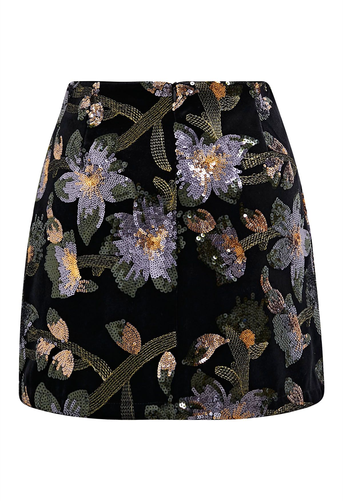 Minifalda con lentejuelas y diseño de brotes de Midnight Bloom