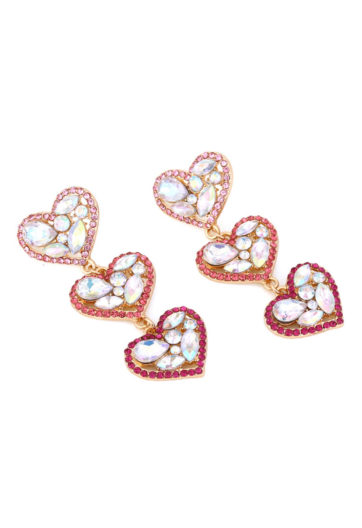 Pendientes colgantes con forma de corazón en color rosa degradado