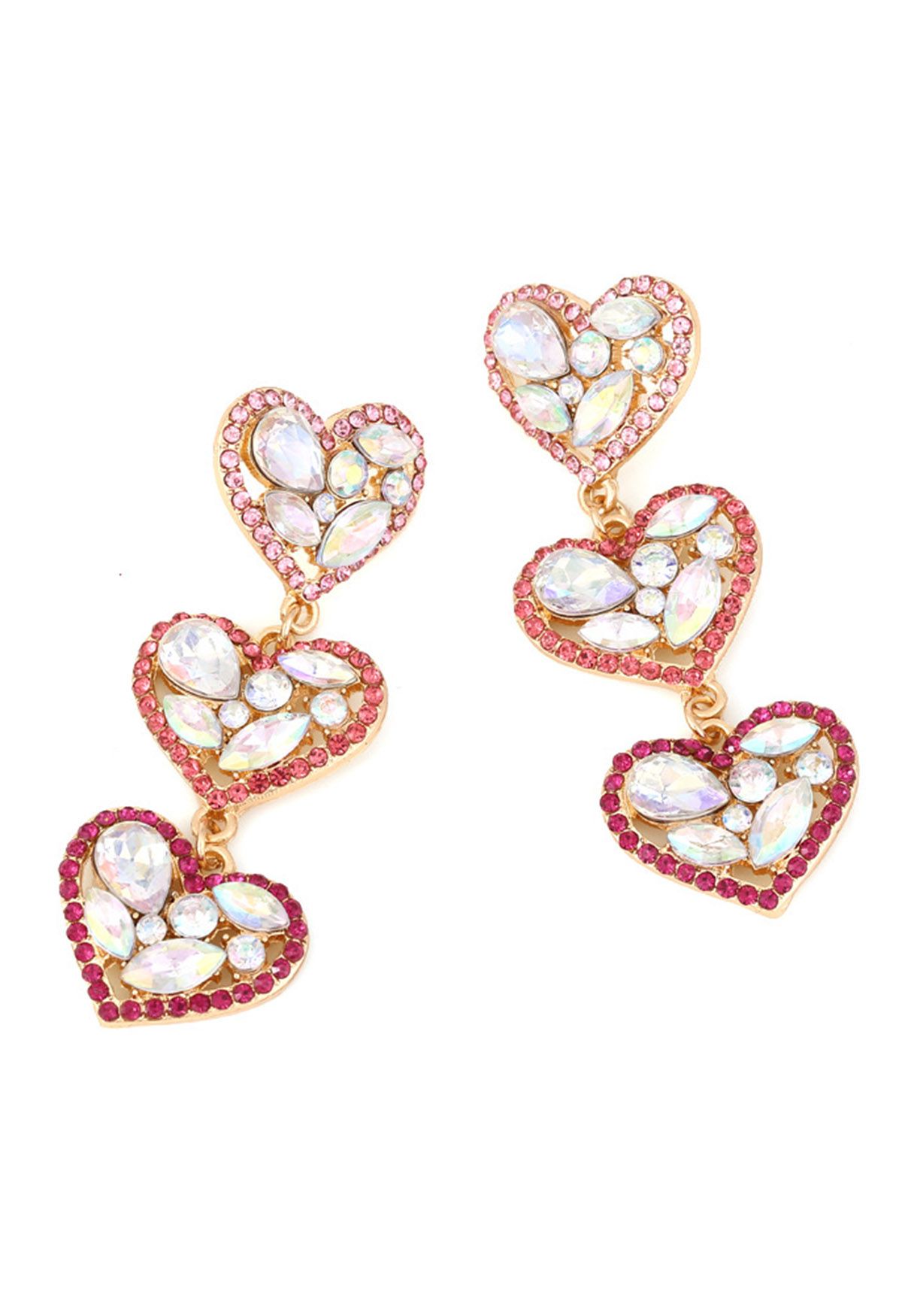 Pendientes colgantes con forma de corazón en color rosa degradado