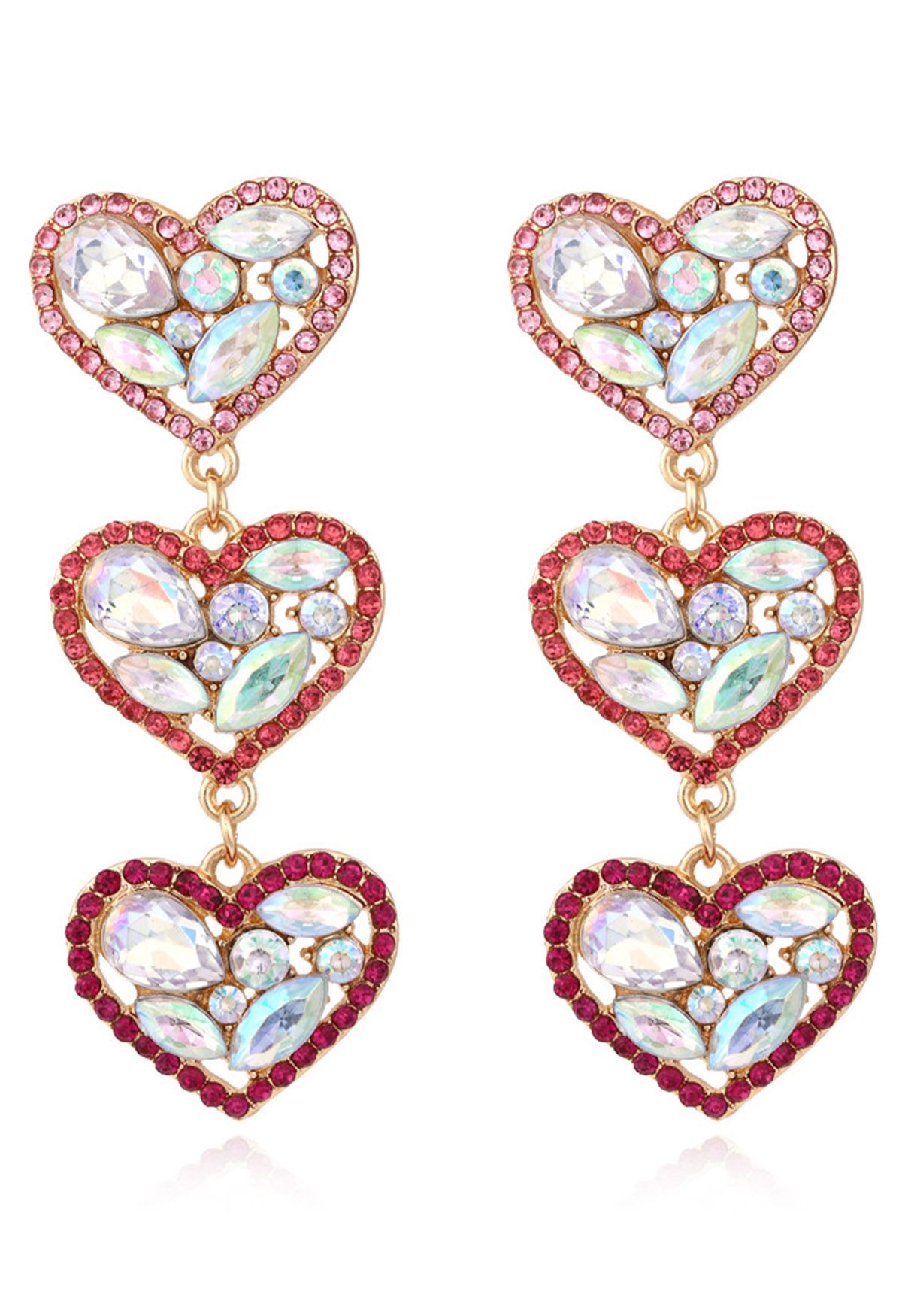 Pendientes colgantes con forma de corazón en color rosa degradado