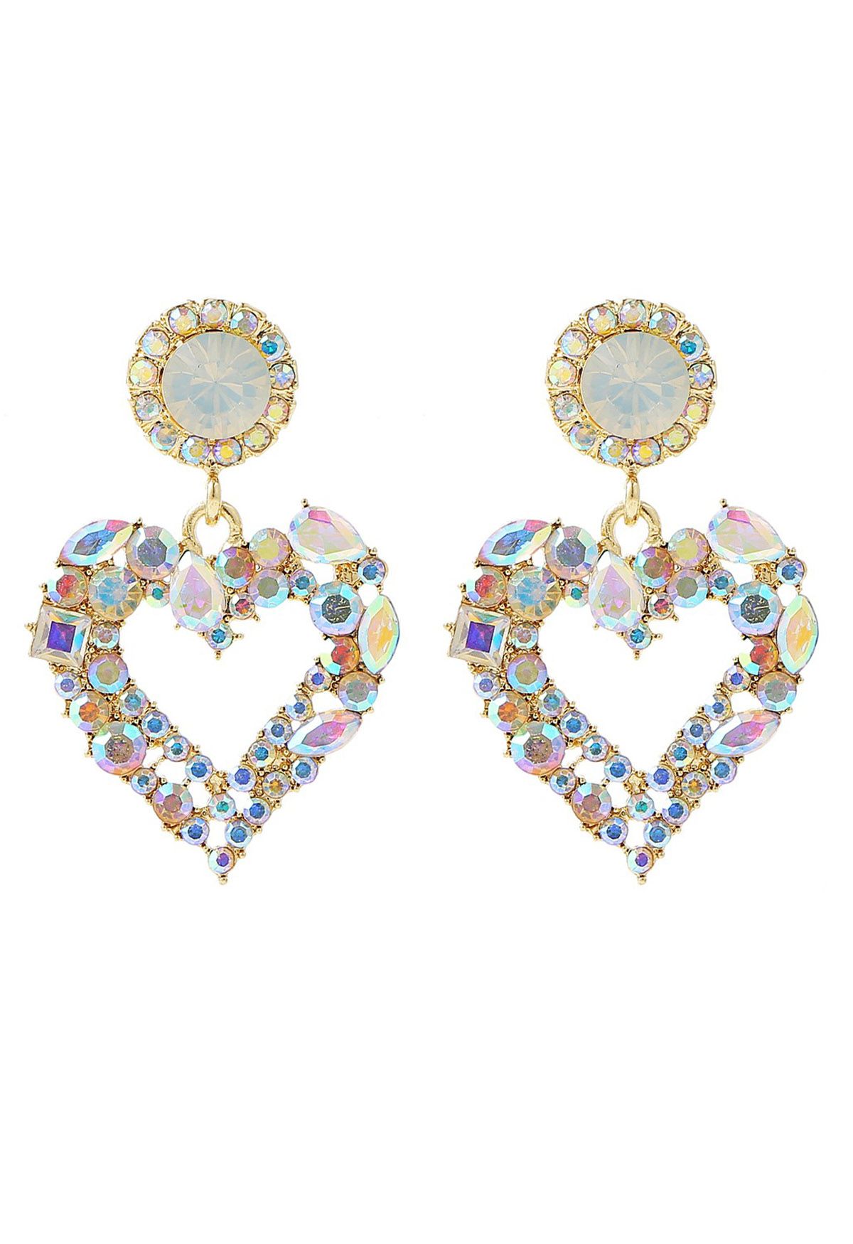 Pendientes de corazón con diamantes de imitación de colores