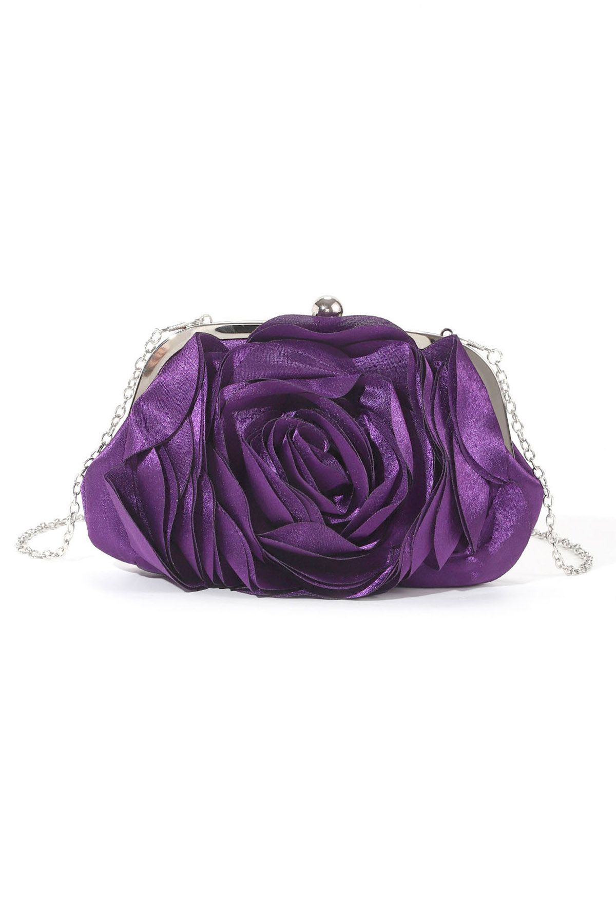 Cartera de satén con pétalos de rosa en 3D en color morado