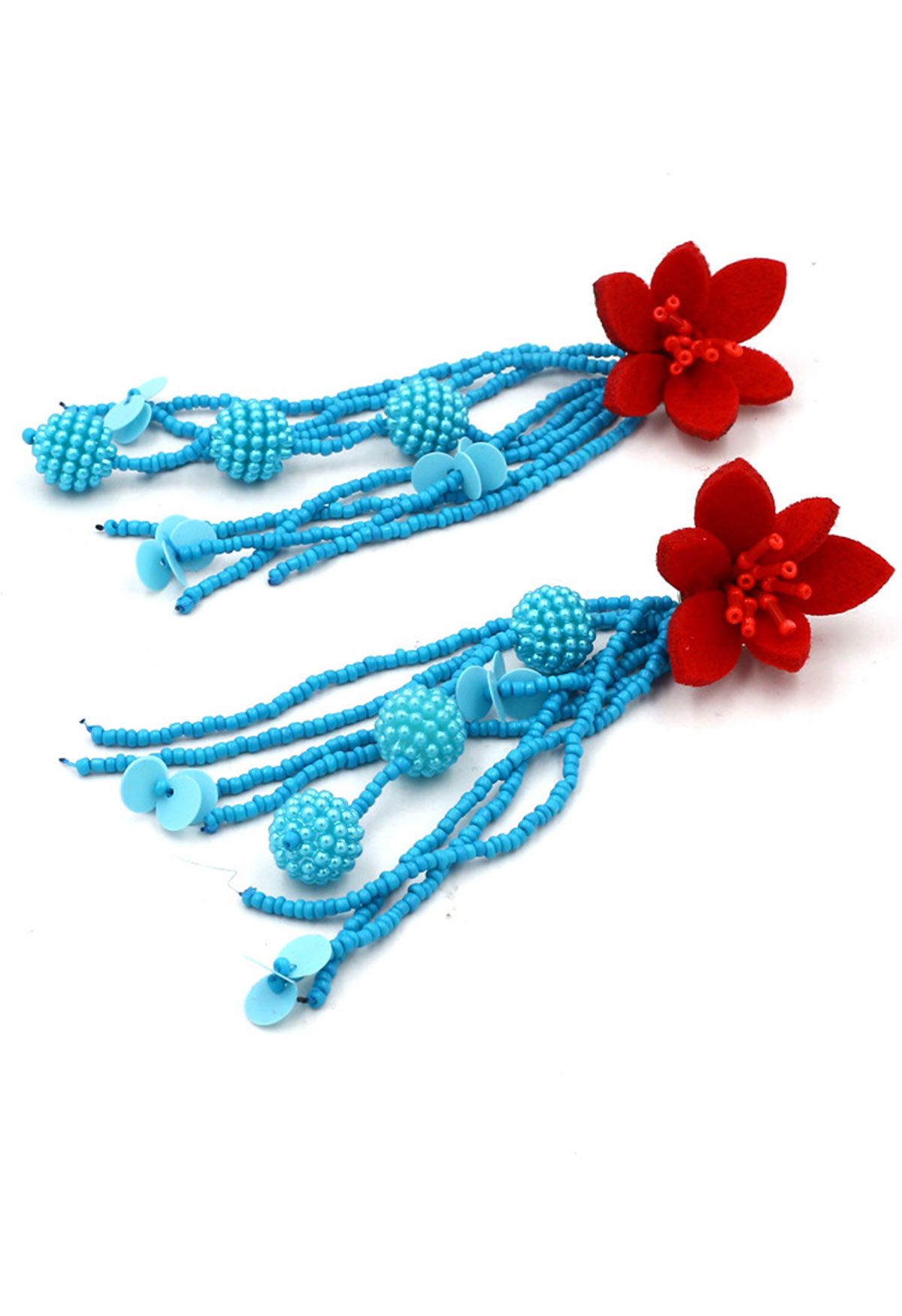 Pendientes de borlas con cuentas de flores rojas