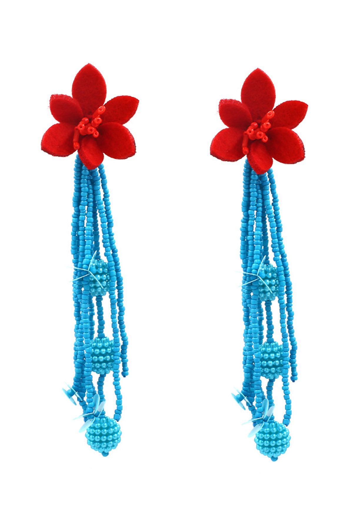 Pendientes de borlas con cuentas de flores rojas