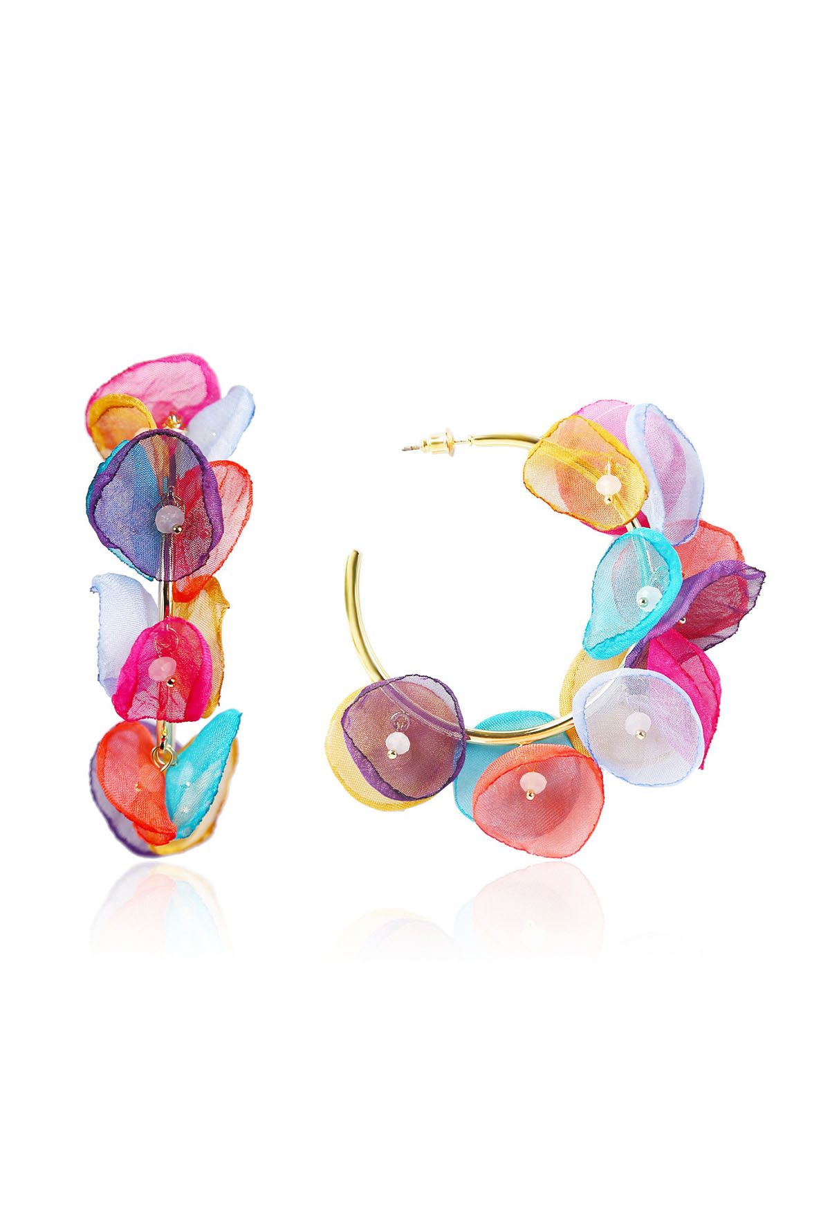 Pendientes Aro Pétalos Malla Multicolor