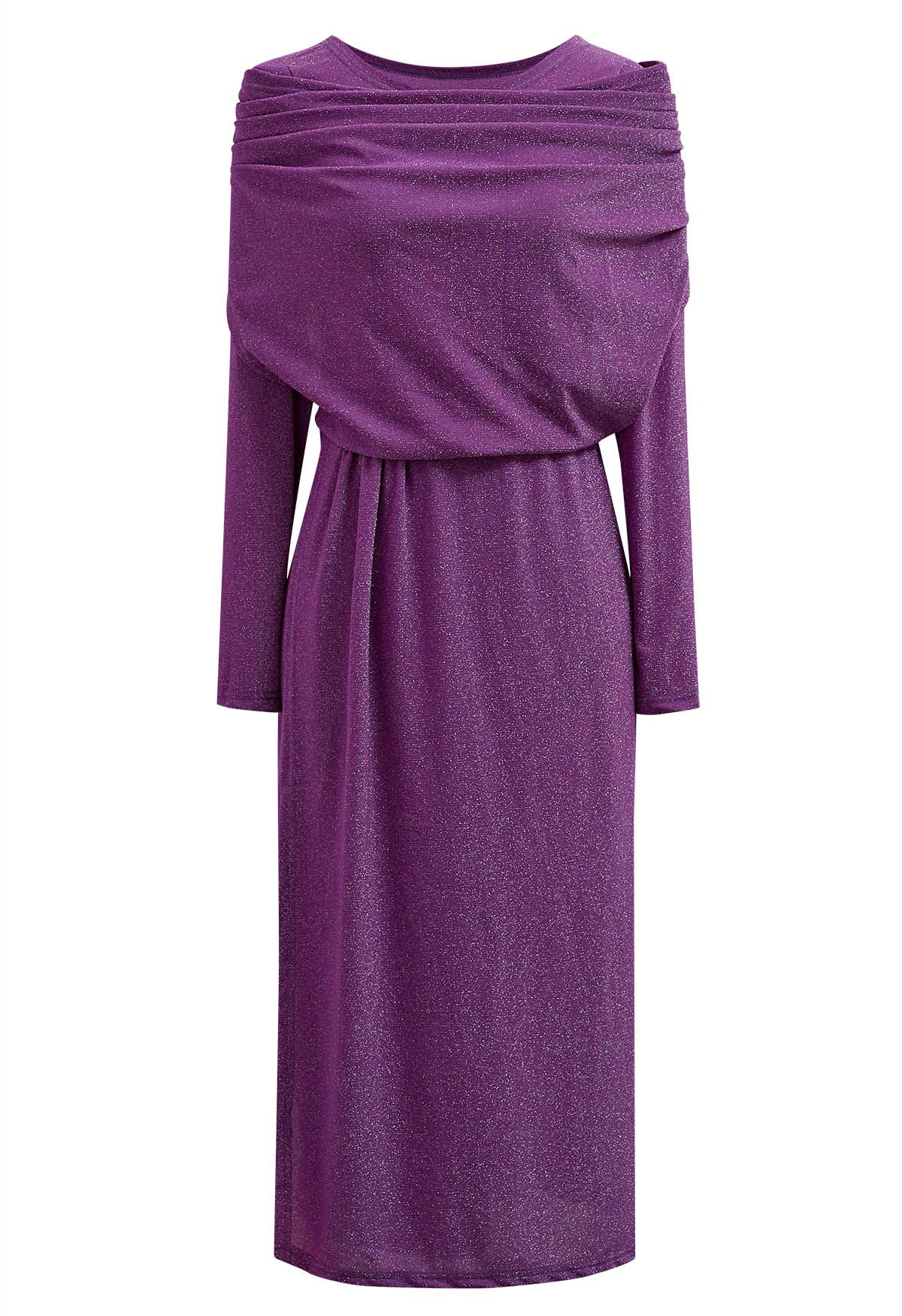 Vestido midi de dos piezas con efecto falso Shimmery Thread en color morado