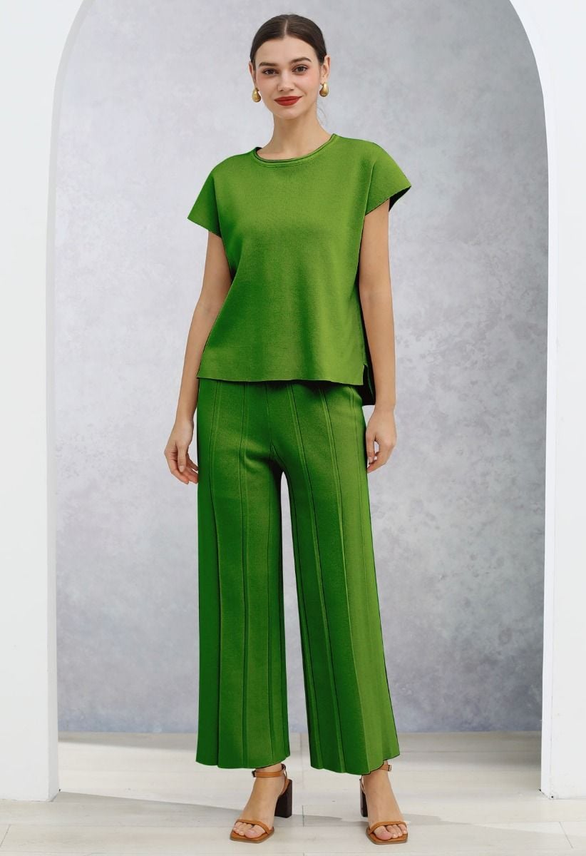 Conjunto de top sin mangas y pantalones rectos Daily Comfort en verde musgo