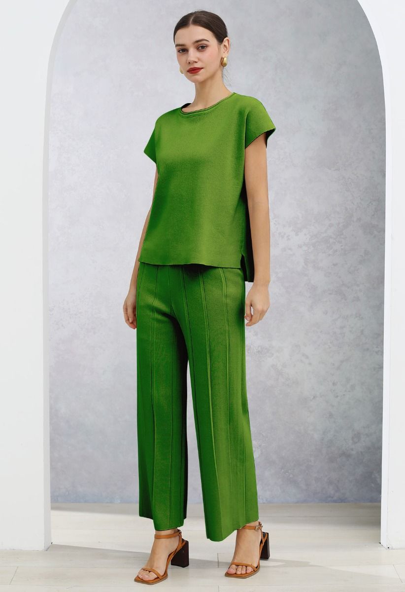 Conjunto de top sin mangas y pantalones rectos Daily Comfort en verde musgo