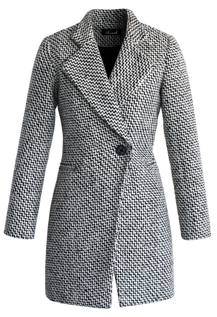 Elegante abrigo de tweed de doble botonadura