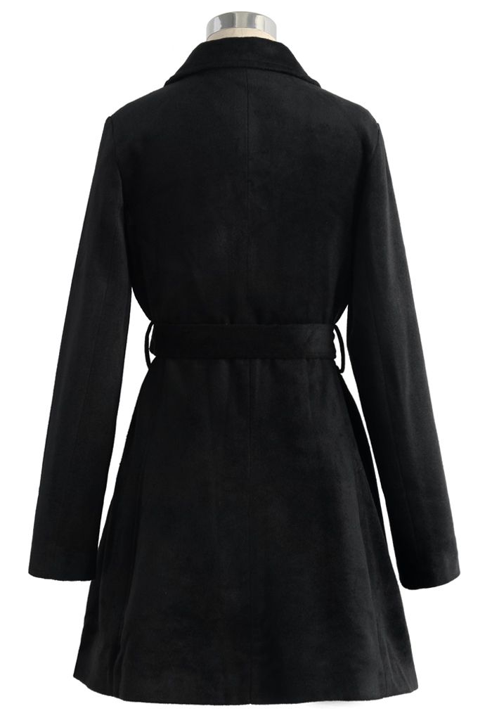Abrigo de lana con cinturón Urban Chic en negro