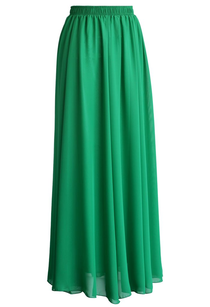 Maxi Falda de Chifón Color Verde Esmeralda