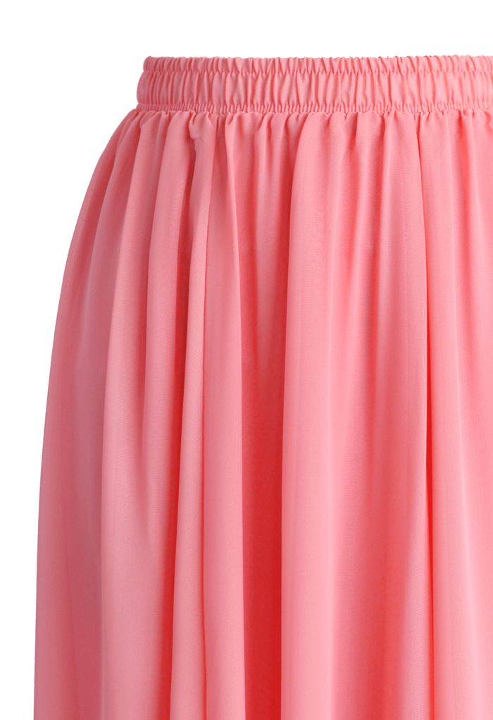 Maxi Falda de Chifón Color Rosa Pastel