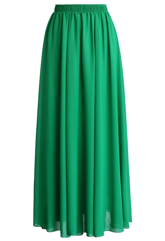 Maxi Falda de Chifón Color Verde Esmeralda