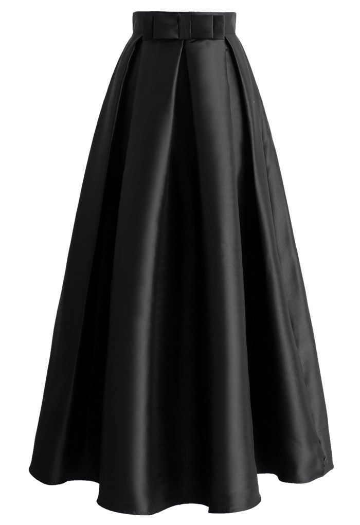 Falda larga plisada bowknot en negro