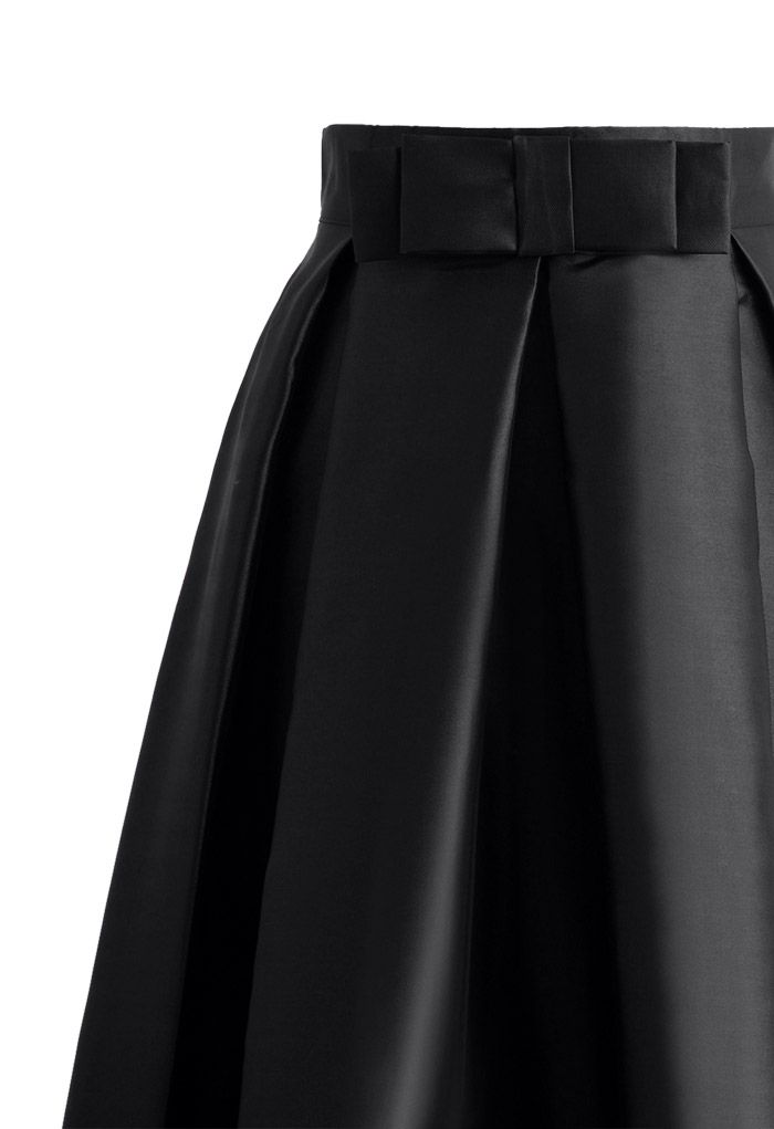 Falda larga plisada bowknot en negro