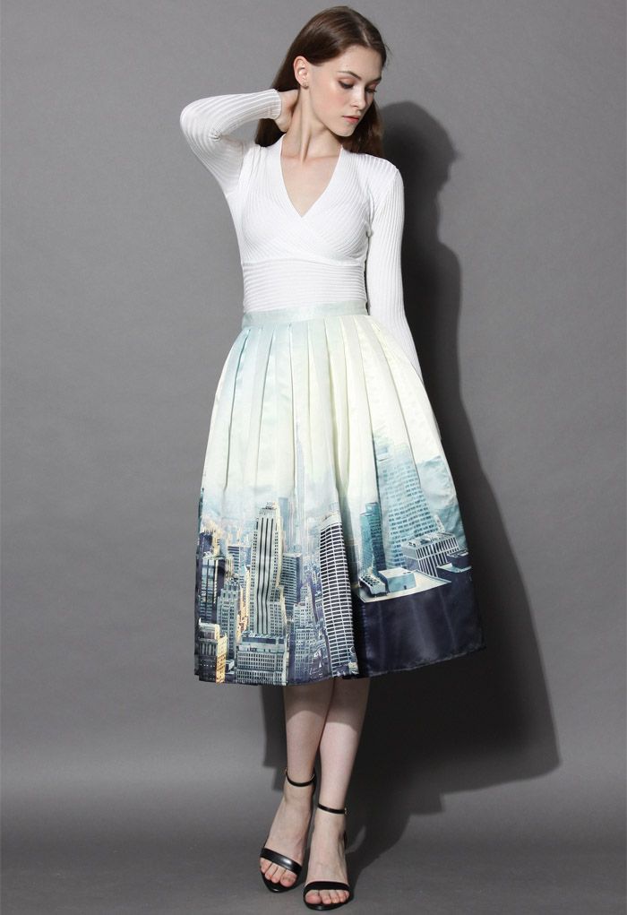 Falda midi estampada Skyline de Nueva York