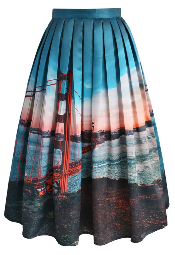 Midi Falda con Estampado de Paisaje de la Ciudad de San Francisco