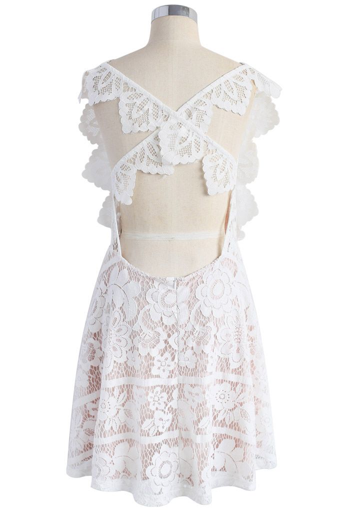 Endearing Lace Cross Back Dress in White