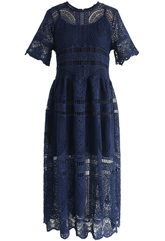 With Your Ingenuity Crochet Dress in Navy